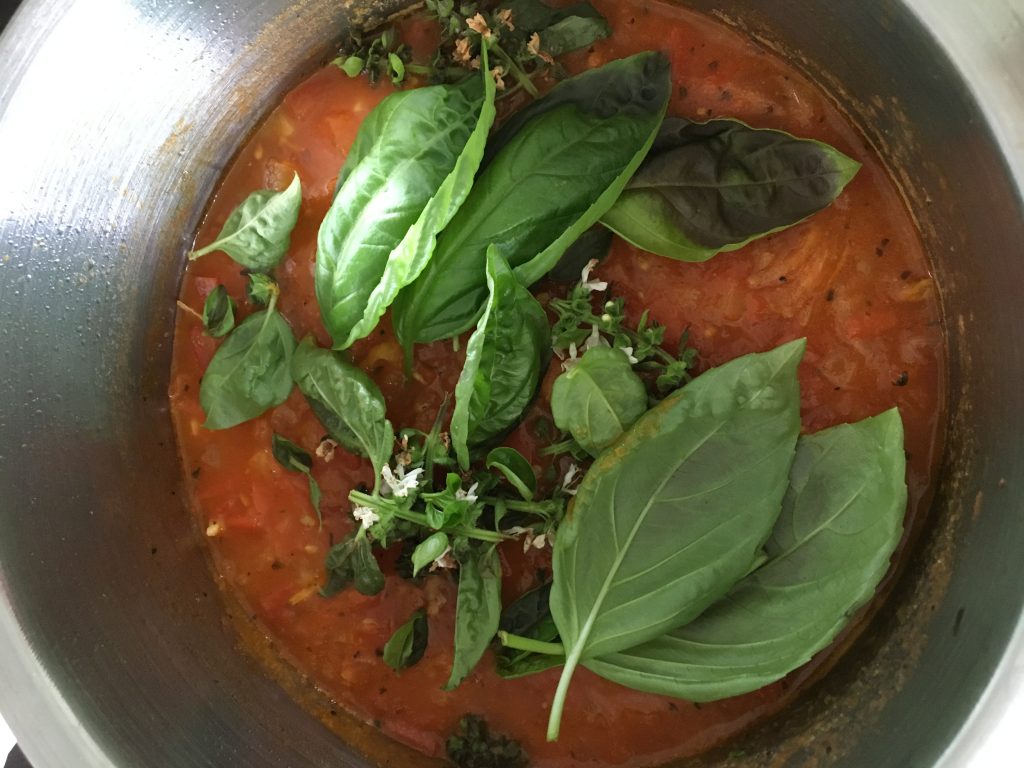 Spaghetti Sauce with Home Grown Basil Leaves